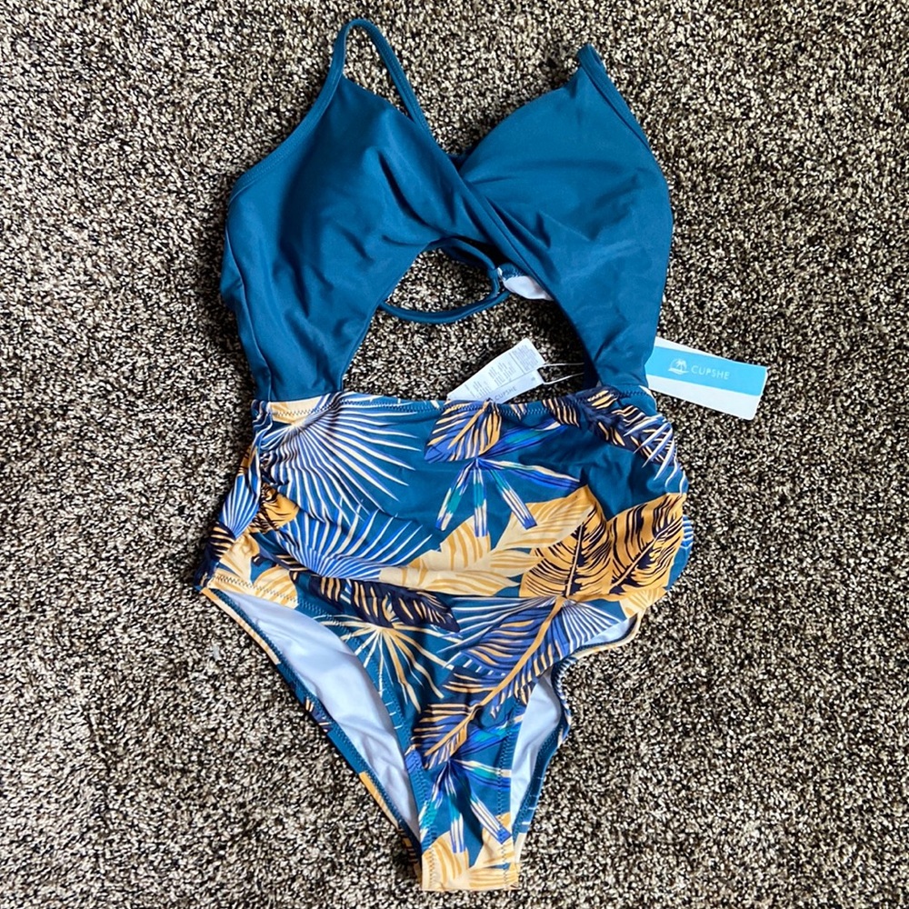 Cupshe Blue & Orange Tropical One-Piece, NWT - Picture 1 of 6